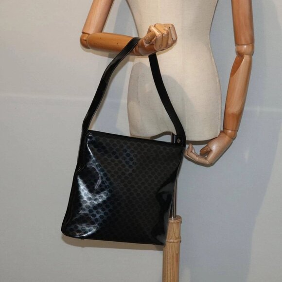 CELINE Macadam Canvas Shoulder Bag Vinyl Black Auth - Picture 1 of 16